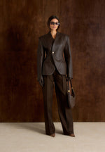 Ina - Leather Cinched Waist Kimono Blazer - Brown