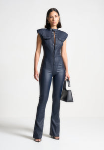 Annette - Wax Coated Denim Jumpsuit - Indigo