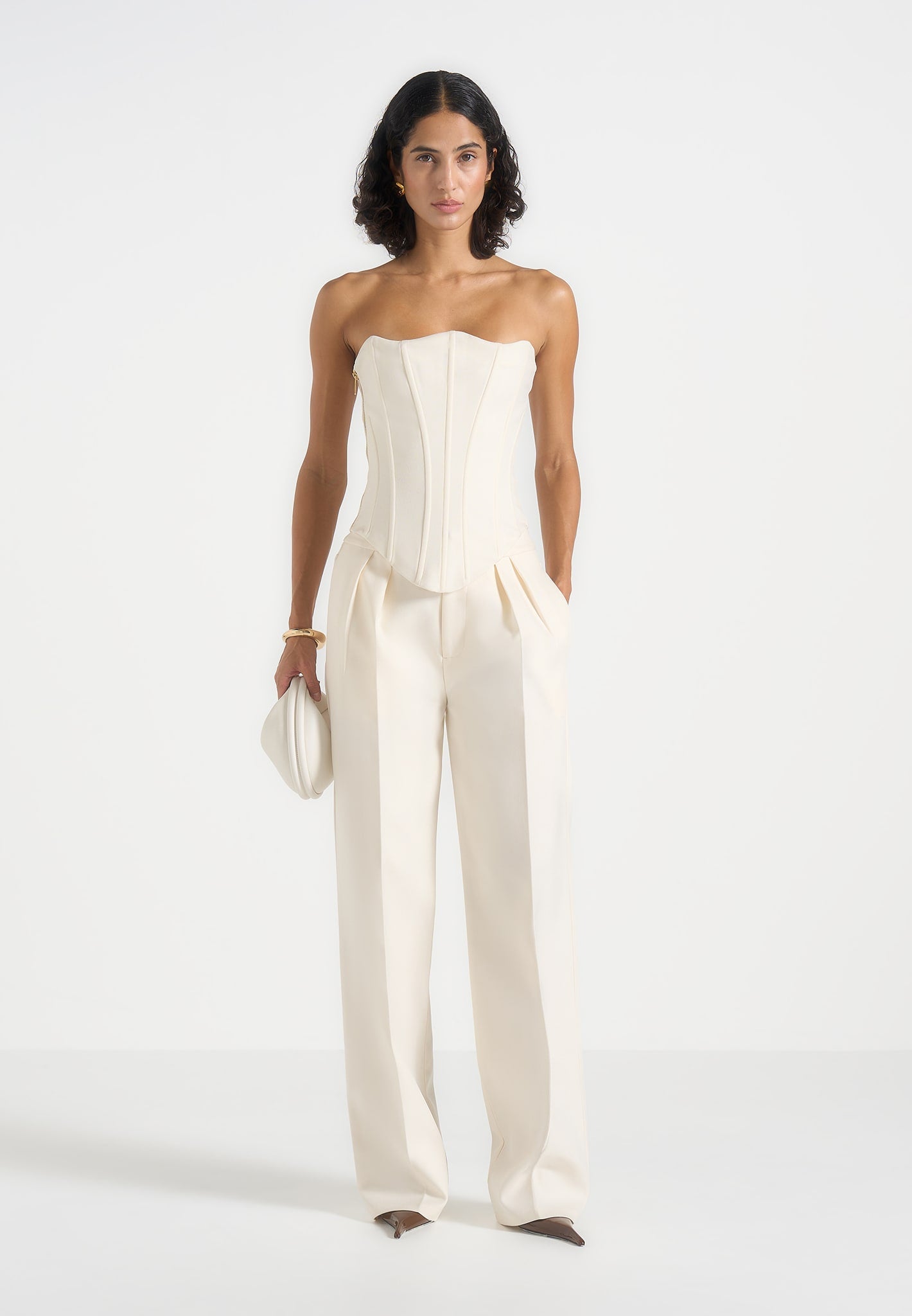 Scarlett - Tailored Lace Up Corset - Off White 