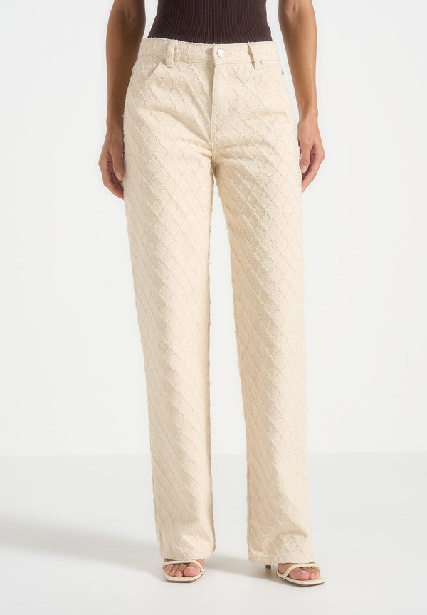 Elyssa - Diamond Stitch Denim Jeans - Cream