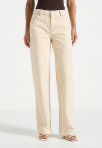 Elyssa - Diamond Stitch Denim Jeans - Cream