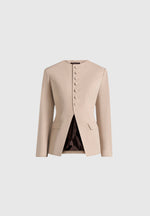 Harper - Tailored Cinch Blazer With Detachable Collar - Beige