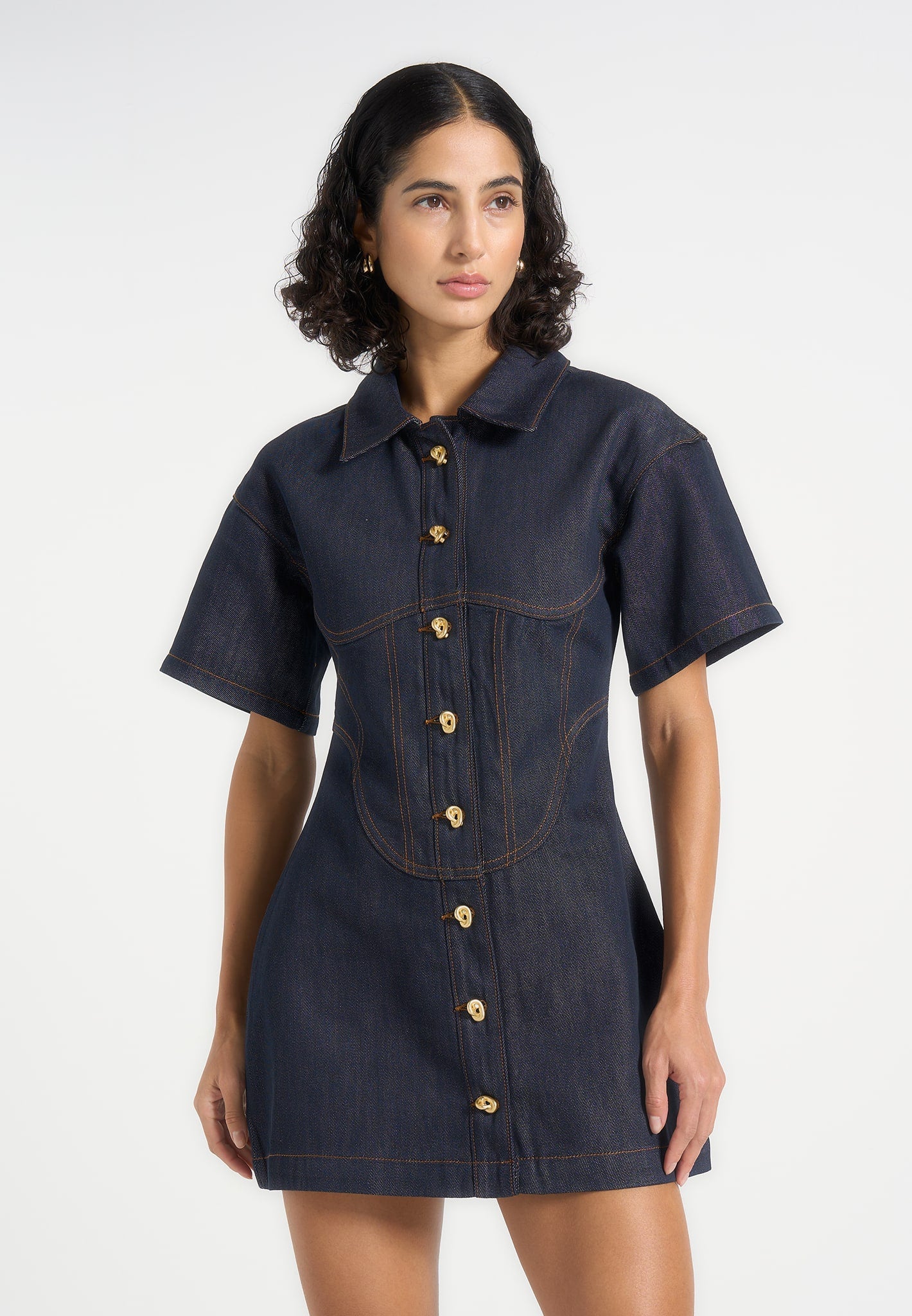Women's Denim Corset Contrast Stitch Dress - Indigo - US 8 - Mathilde
