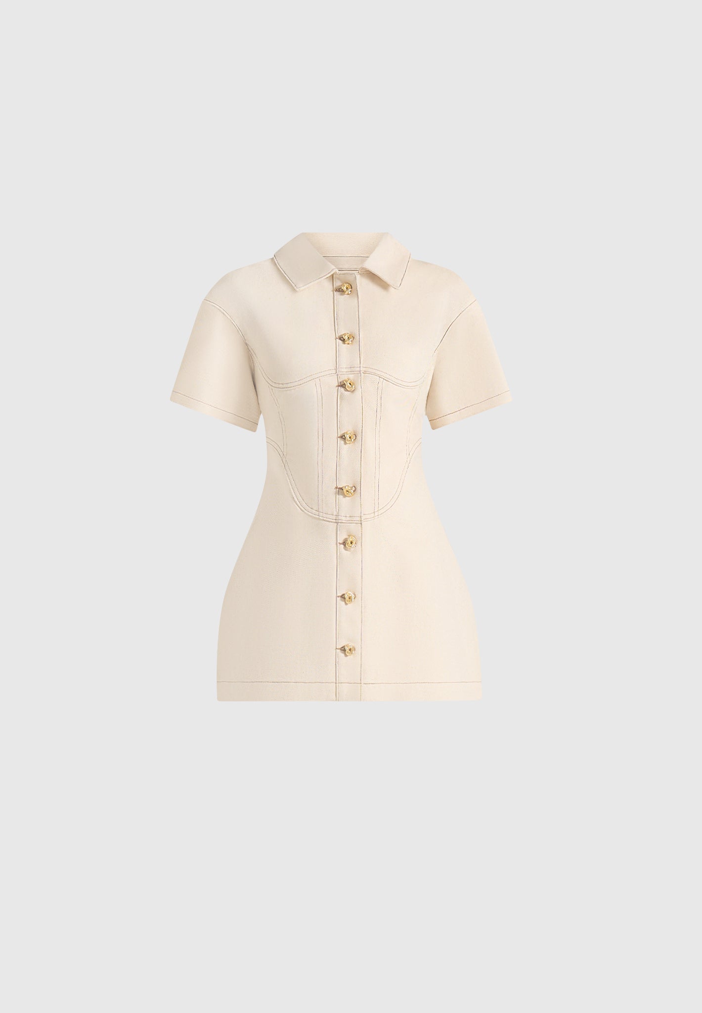 Women's Denim Corset Contrast Stitch Dress - Cream - US 4 - Mathilde