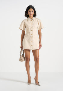 Mathilde - Denim Corset Contrast Stitch Dress - Cream