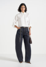 Maura - Oversized Cropped Roll Sleeve Cotton Shirt - White