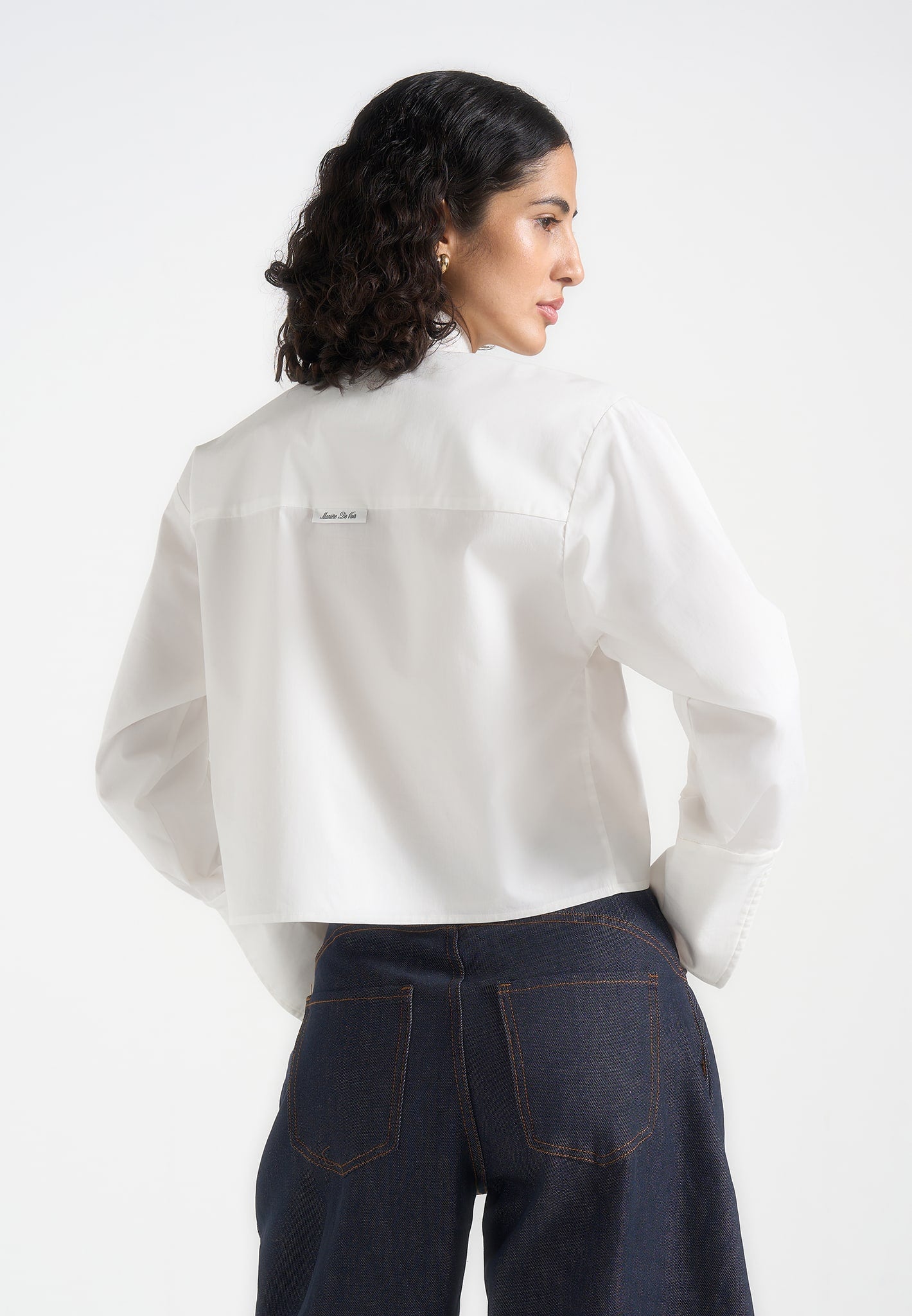 Maura - Oversized Cropped Roll Sleeve Cotton Shirt - White
