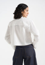 Maura - Oversized Cropped Roll Sleeve Cotton Shirt - White