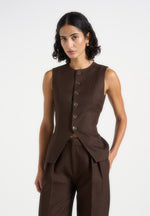 Maisie - Tailored Crew Neck Cinch Suit Vest - Brown