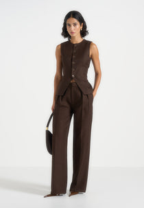 Women's Tailored Crew Neck Cinch Suit Vest - Brown - US 2 - Maisie