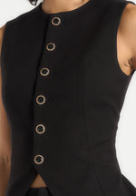 Maisie - Tailored Crew Neck Cinch Suit Vest - Black