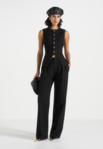 Maisie - Tailored Crew Neck Cinch Suit Vest - Black