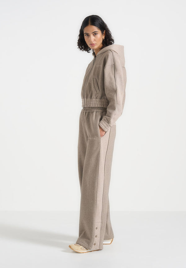 Caya - Two Tone Wide Leg Popper Joggers - Beige
