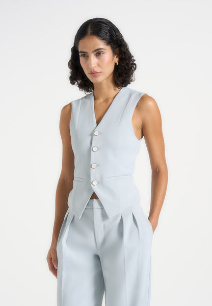 Christine - Tailored Cinched Suit Vest - Pale Blue | Manière De