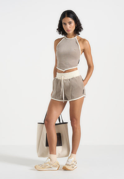 delina-contrast-velour-mini-shorts-taupe