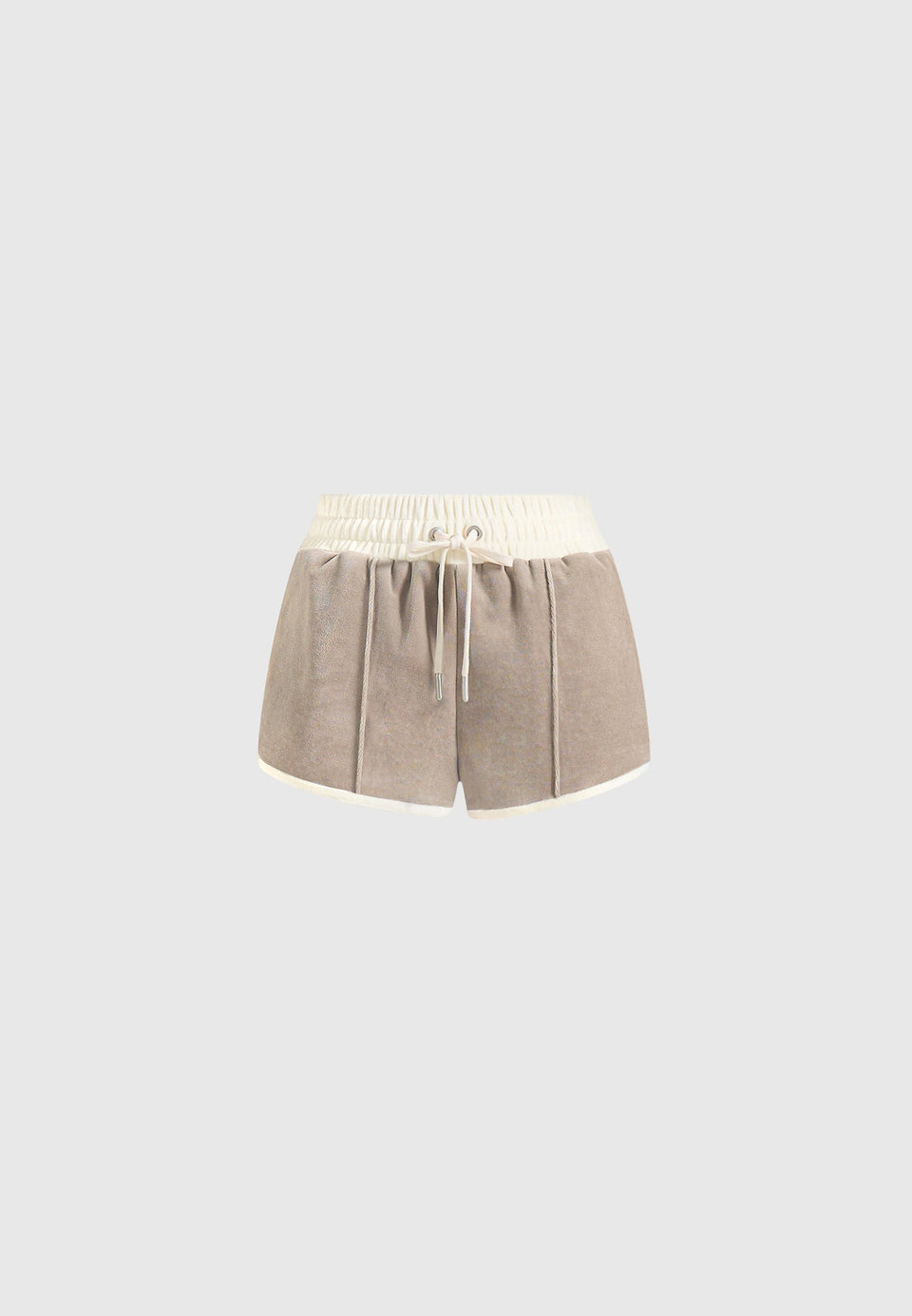delina-contrast-velour-mini-shorts-beige