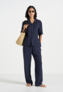 Addison - Unisex Textured Relaxed Fit Trousers - Navy