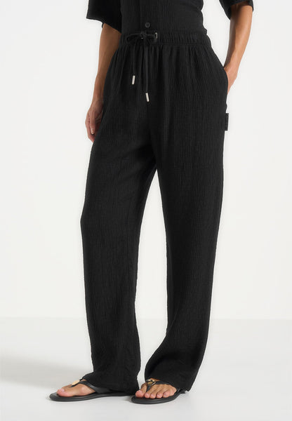 Addison - Unisex Textured Relaxed Fit Pants - Black | Manière De