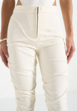 Caroline - Tacked Twill Fit & Flare Pants - White
