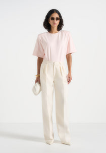 Mia - Wide Shoulder Bodysuit T-Shirt - Pale Pink