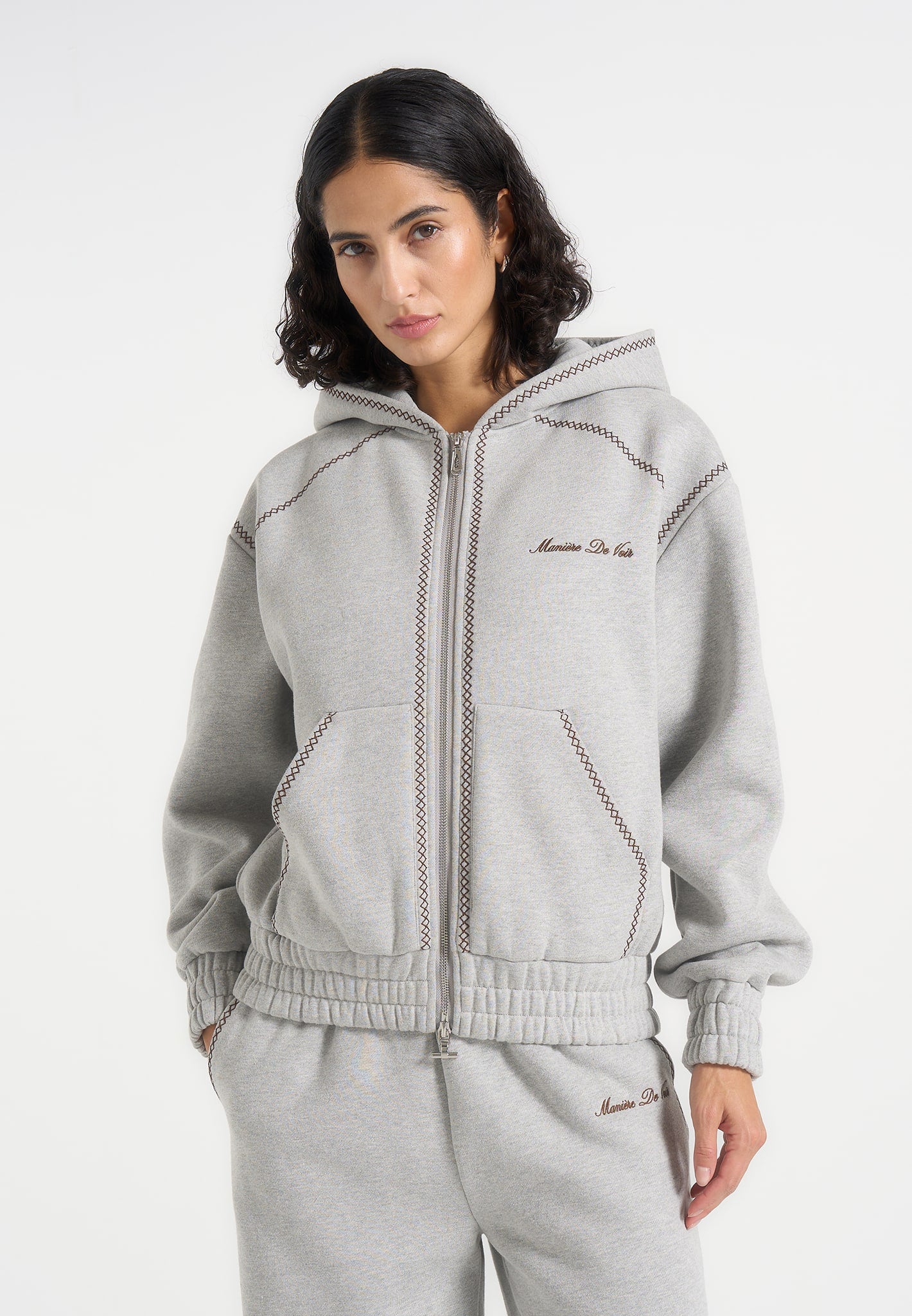 Ollie - Unisex Whipstitch Raglan Effect Zip Hoodie - Light Grey