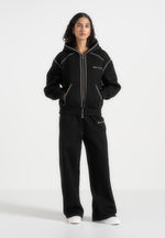 Ollie - Unisex Whipstitch Raglan Effect Zip Hoodie - Black