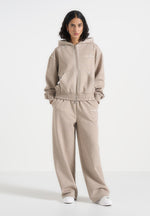 Ollie - Unisex Whipstitch Raglan Effect Zip Hoodie - Taupe