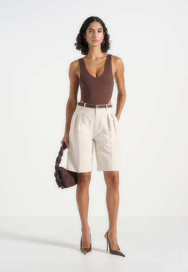 Lorette - Linen Twin Pleat Shorts - Natural