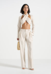 Wendy - Linen Crossover Bolero Top - Natural