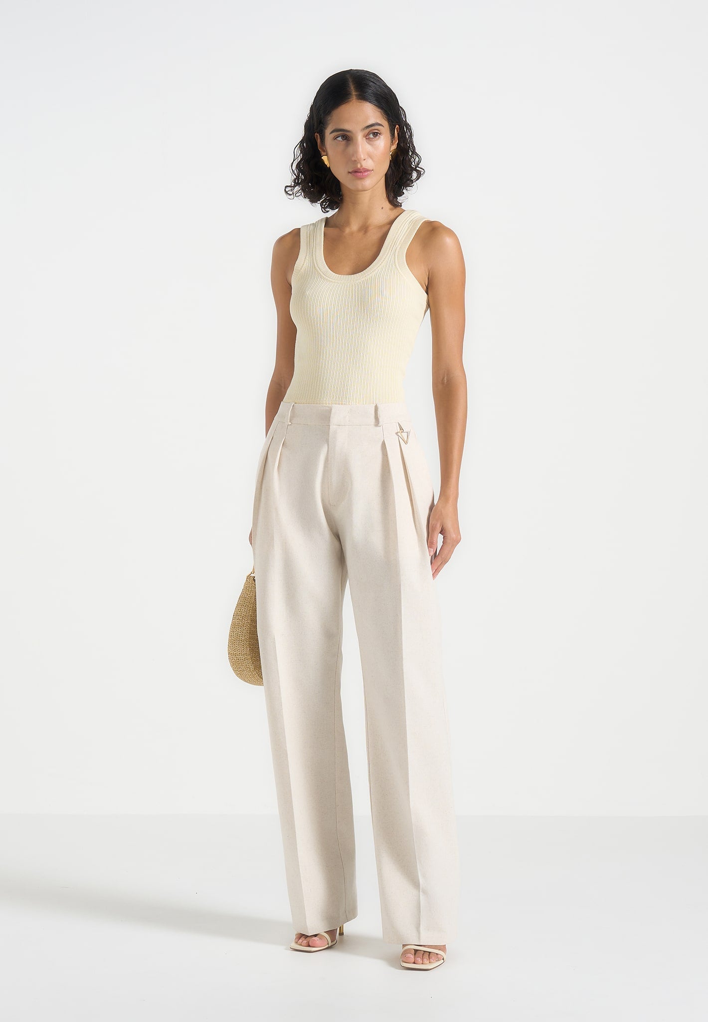 Ingrid - Linen Twin Pleat Pants - Natural 