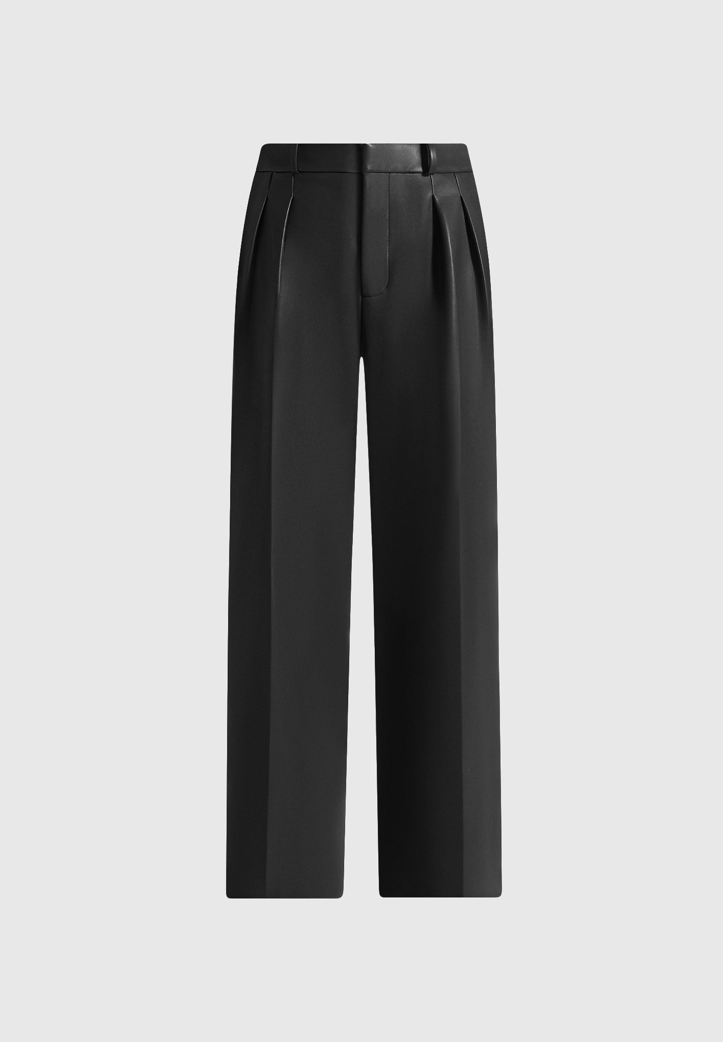 Julie - Leather Twin Pleat Pants - Black