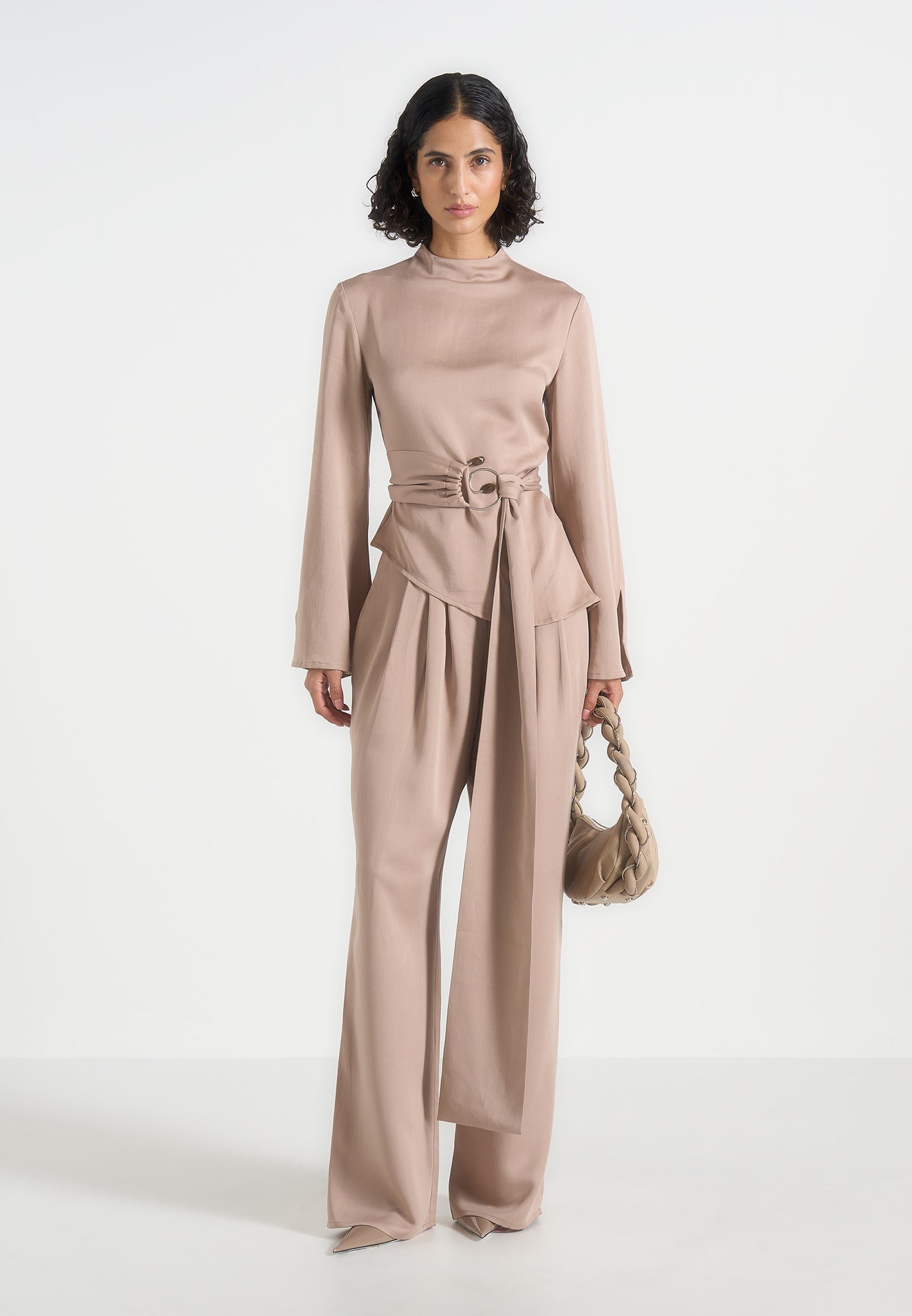 aurore-mock-neck-ring-belt-pleated-leg-jumpsuit-beige 