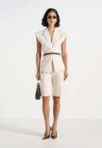 Linda - Linen Wide Shoulder Cinched Vest - Natural