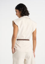 Linda - Linen Wide Shoulder Cinched Vest - Natural