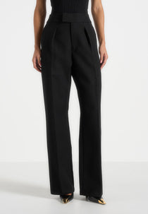 Elsa - High Waisted Tailored Trousers - Black