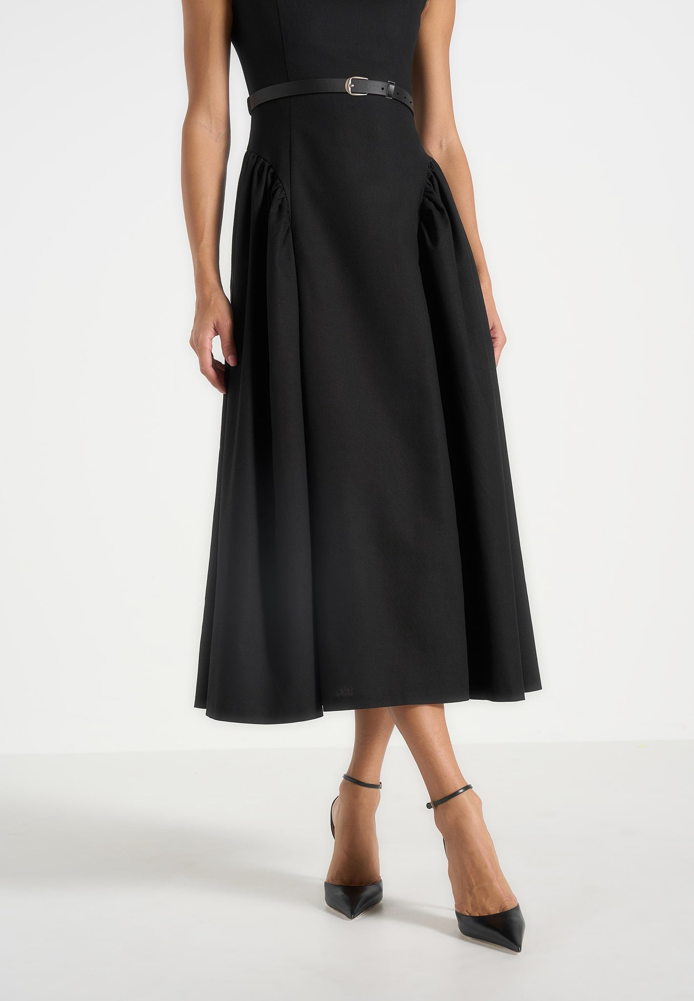gaia-boat-neck-belted-pleated-midi-dress-black