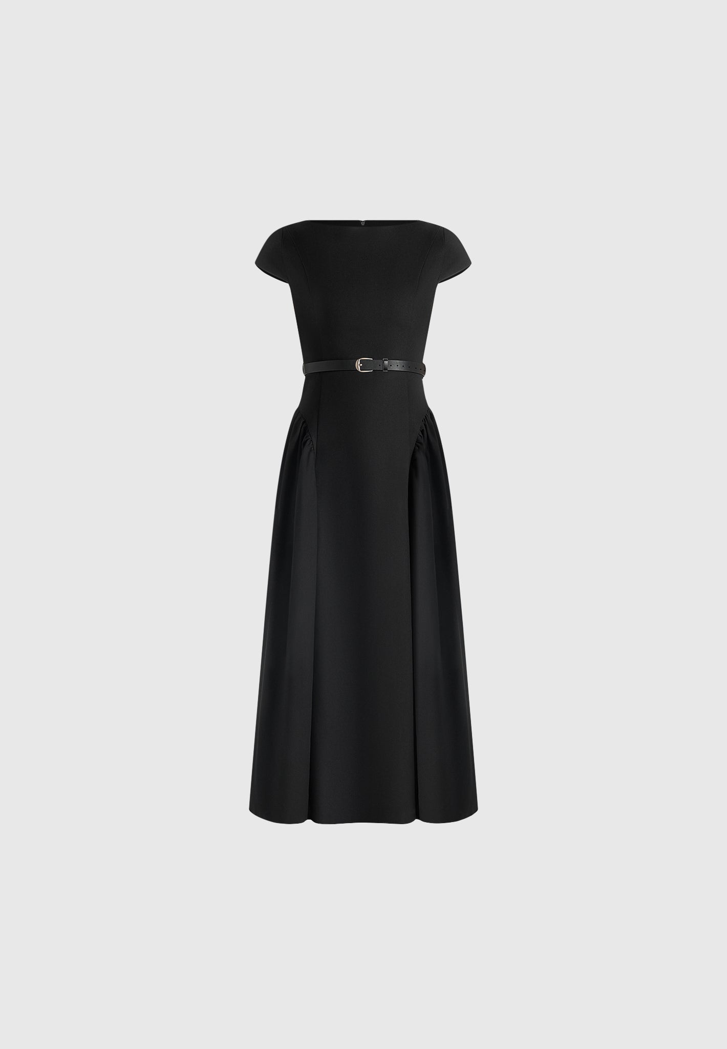 gaia-boat-neck-belted-pleated-midi-dress-black