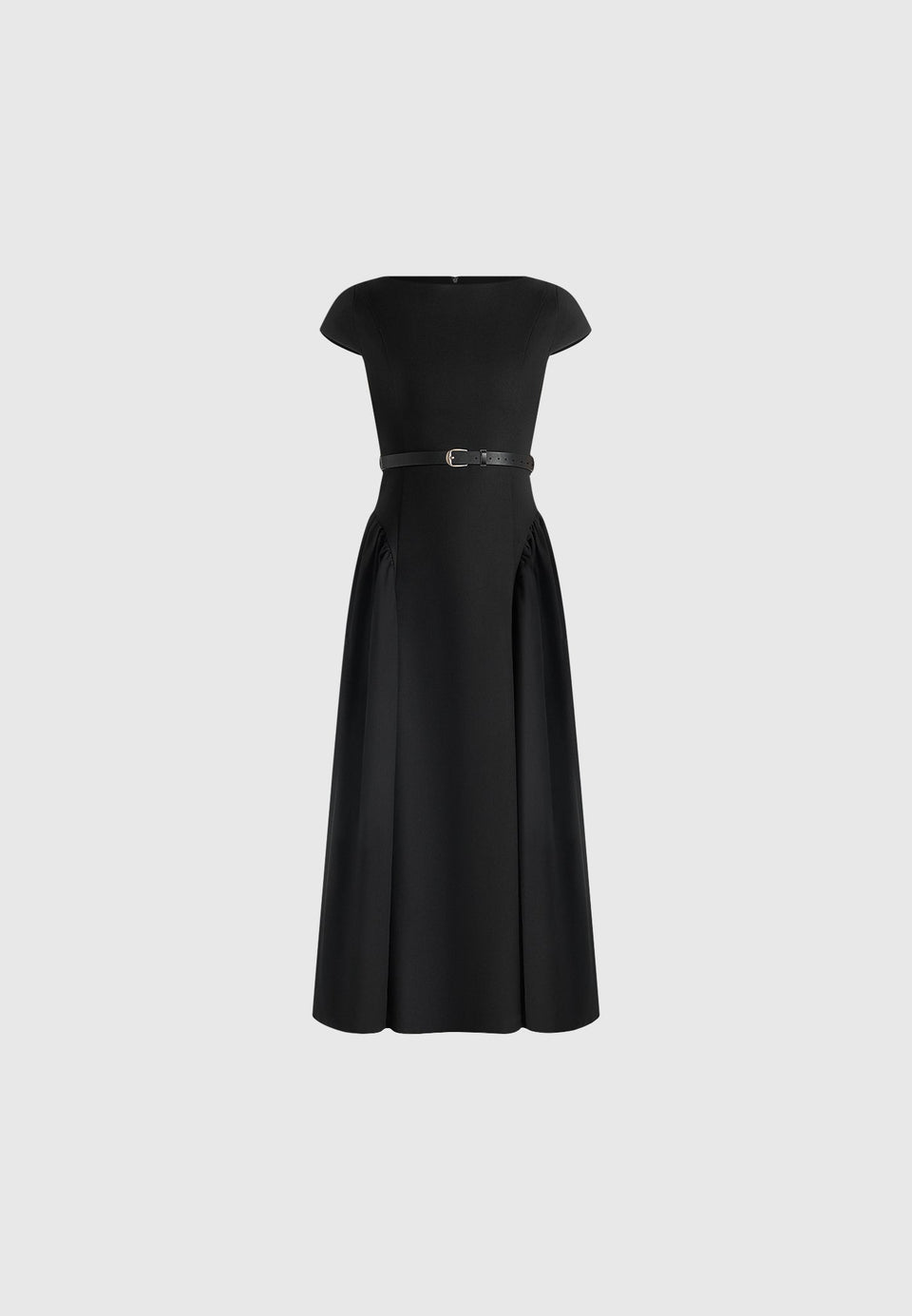 gaia-boat-neck-belted-pleated-midi-dress-black