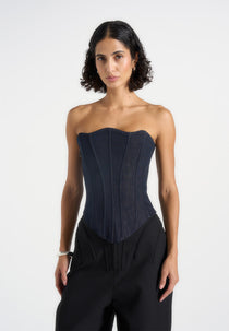 Scarlett - Denim Lace Up Corset - Blue