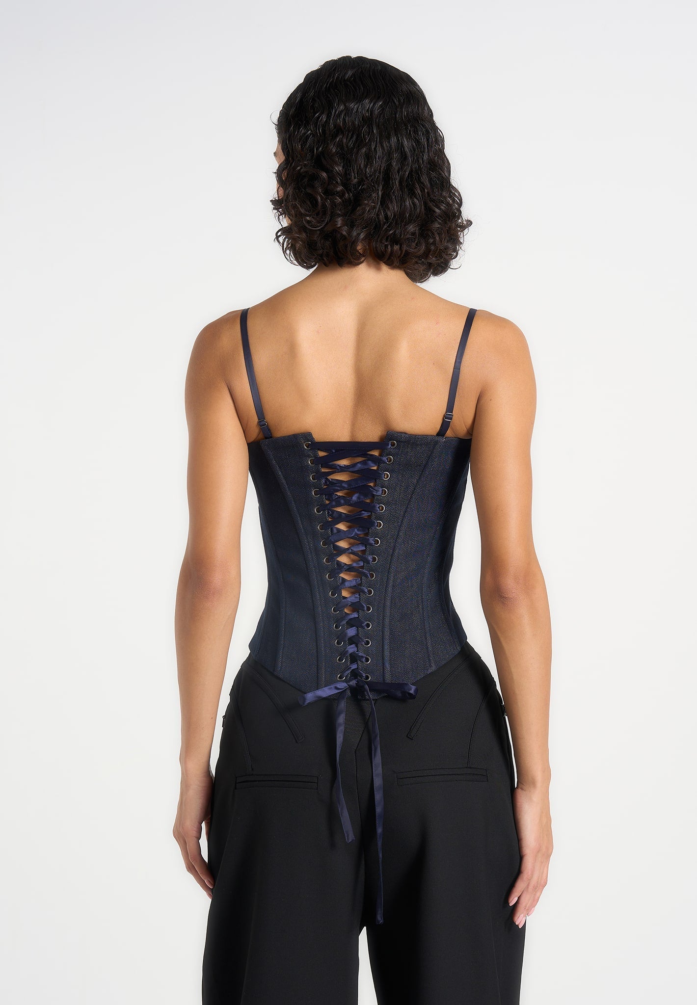 Scarlett - Lace Up Denim Corset - Blue 