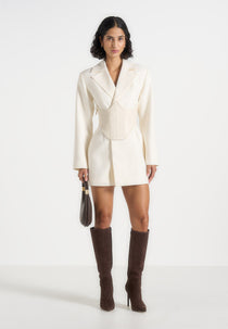 Lacey - Tailored Blazer Dress With Reversible Belt - Off White