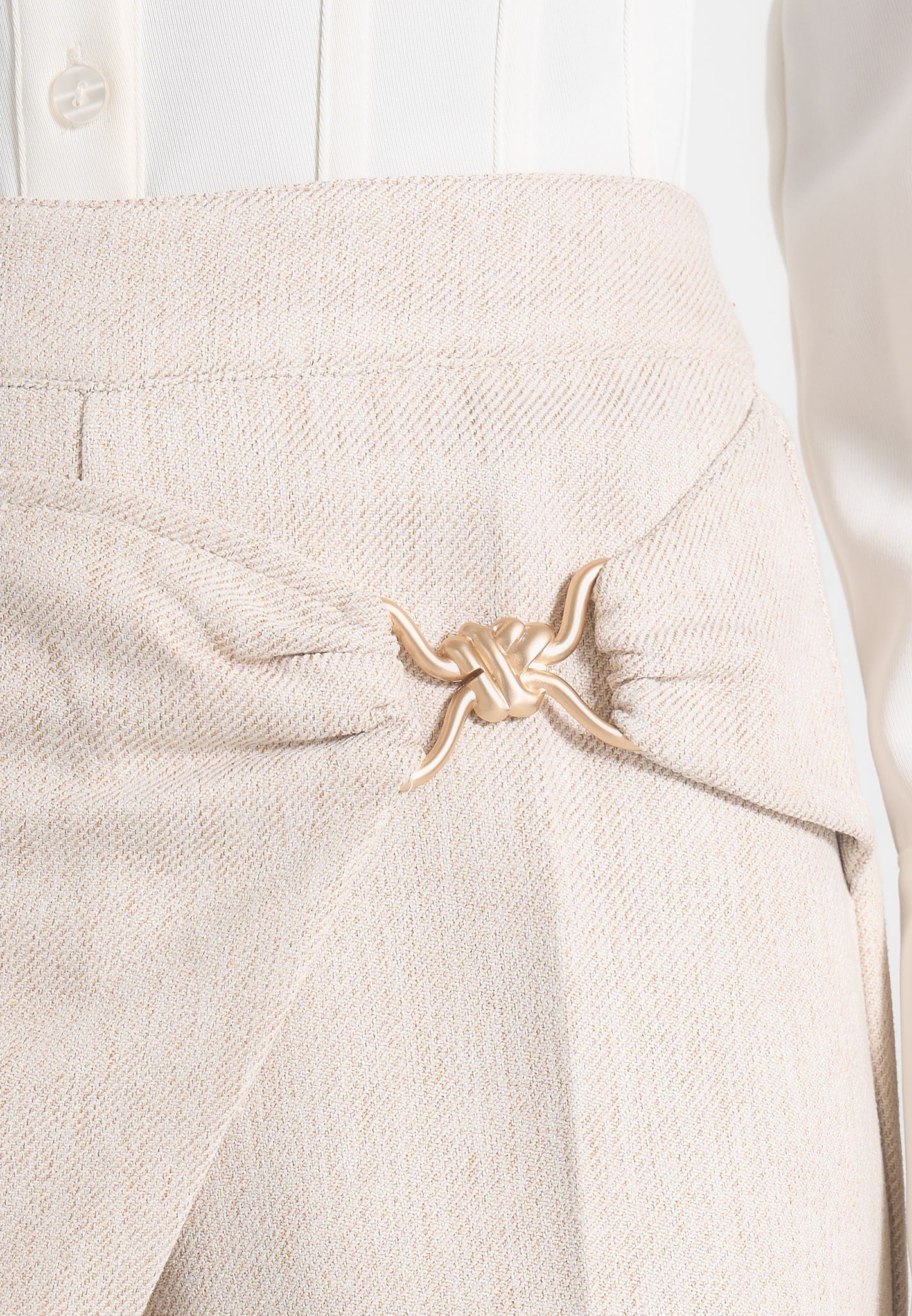 Beryl - Wrap Tailored Pants With Hardware Detail - Cream 