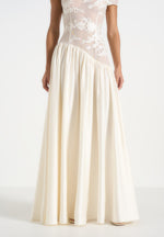 Alanna - Off Shoulder Fit and Flare Maxi Dress - Ivory