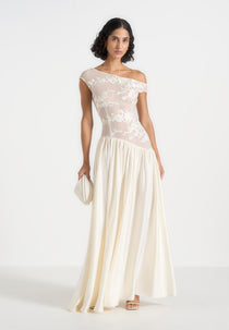 fit and flare maxi dress Alanna - Off Shoulder Fit and Flare Maxi Dress - Ivory
