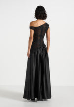 Alanna - Off Shoulder Fit and Flare Maxi Dress - Black