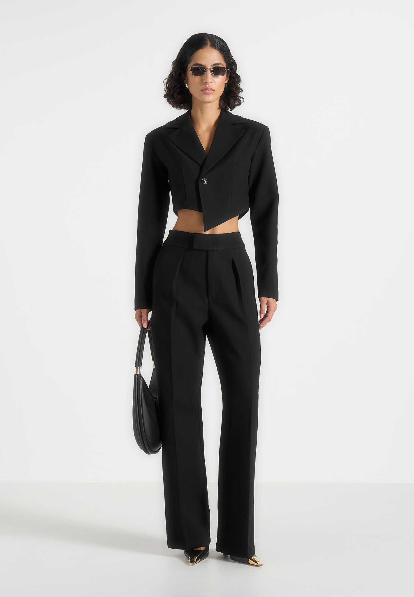 Dina - Asymmetric Cropped Blazer - Black 