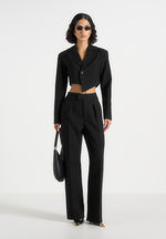 Dina - Asymmetric Cropped Blazer - Black