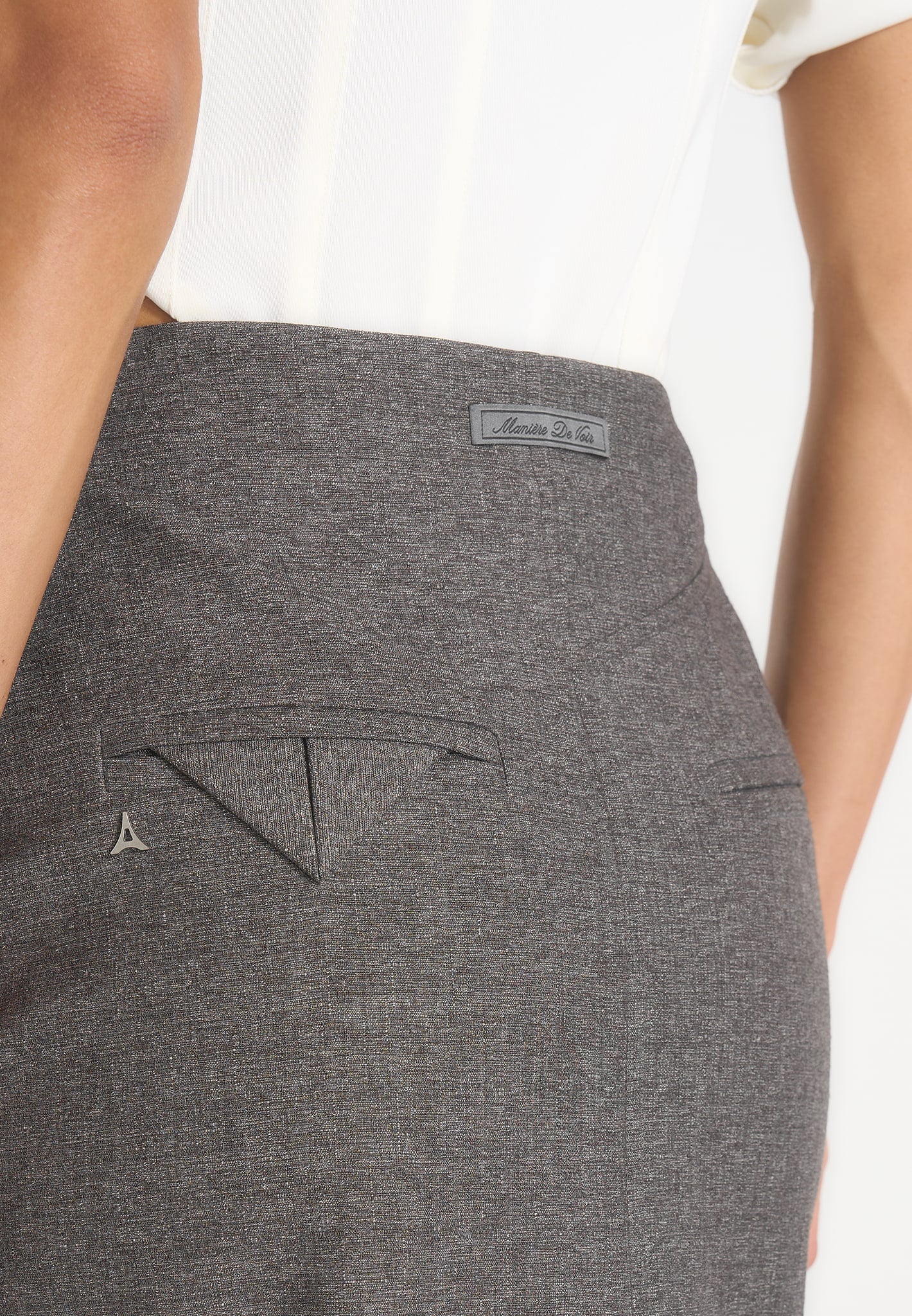 Regine - Tailored Box Pleat Maxi Skirt - Marl Grey