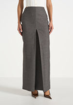 Regine - Tailored Box Pleat Maxi Skirt - Marl Grey