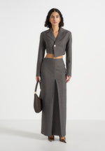 Regine - Tailored Box Pleat Maxi Skirt - Marl Grey